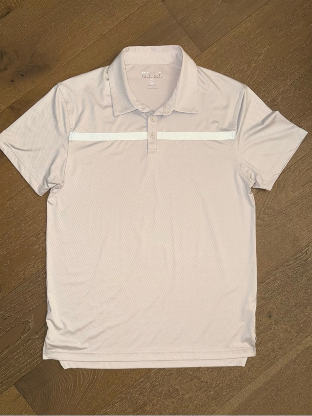 BYLT Basics‎ Tan/Grey Performance Polo with Black Chest Stripe